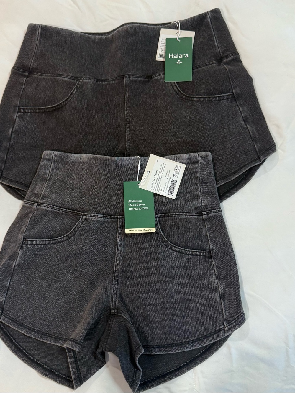 2 Halara Flex High Waisted Tummy Control Curved Hem Skinny Denim Casual Shorts